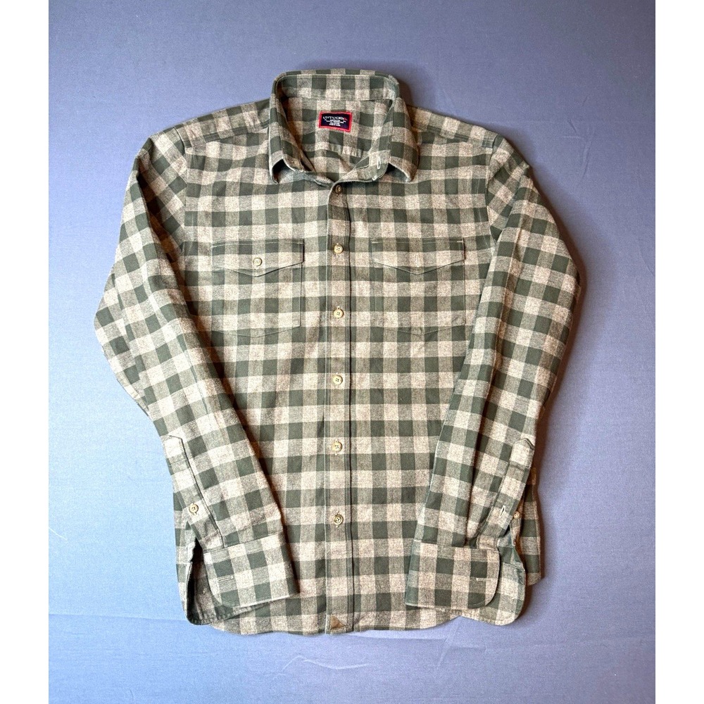 UNTUCKit Men's M Slim Wrinkle Resistant Green White Plaid Flannel Button-Up